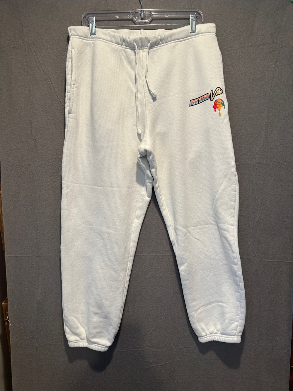 White Fleece Track Joggers with Color Accent Patch